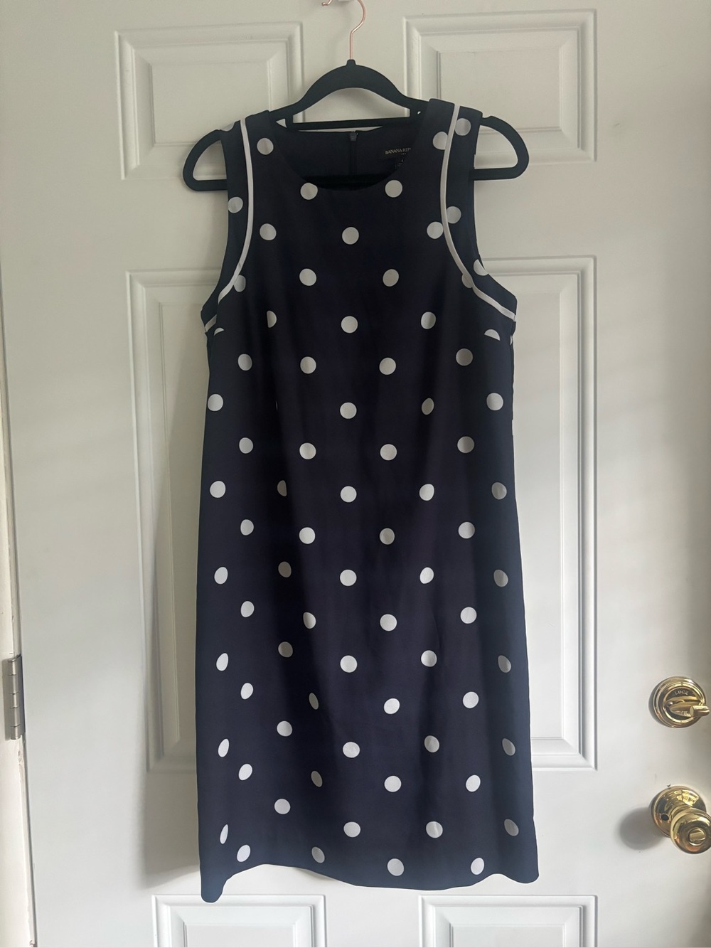 Banana Republic Navy and Light Gray  Polka Dot Sleeveless Shift Dressg, Size 4